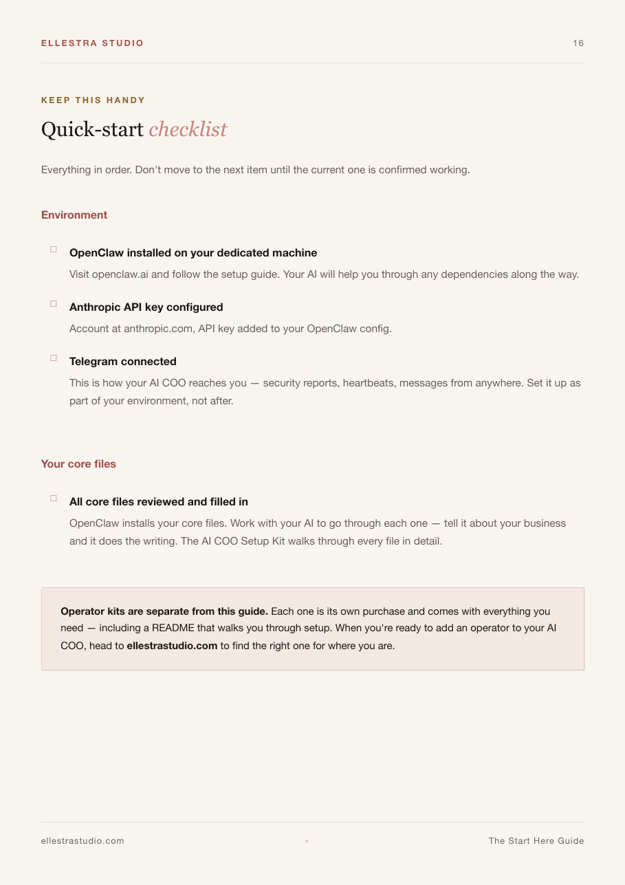 Quick-start checklist